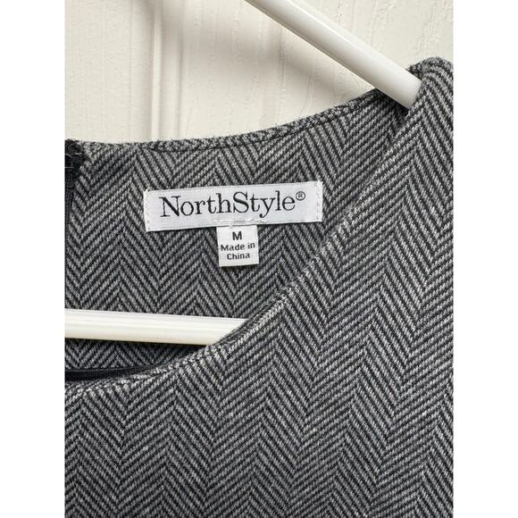 North Style Gray Jumper Dress, Herringbone, Sheath, Career, Woman's Size M, - Picture 2 of 5